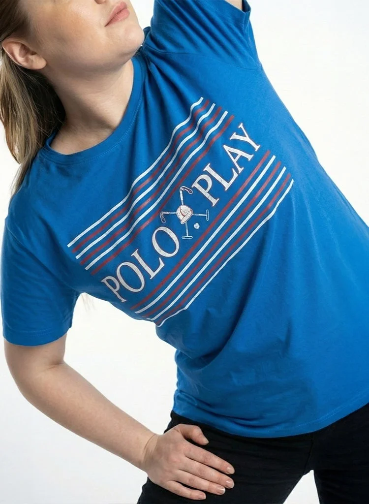 لعب البولو تيشيرت نسائي برسومات - أزرق ملكي